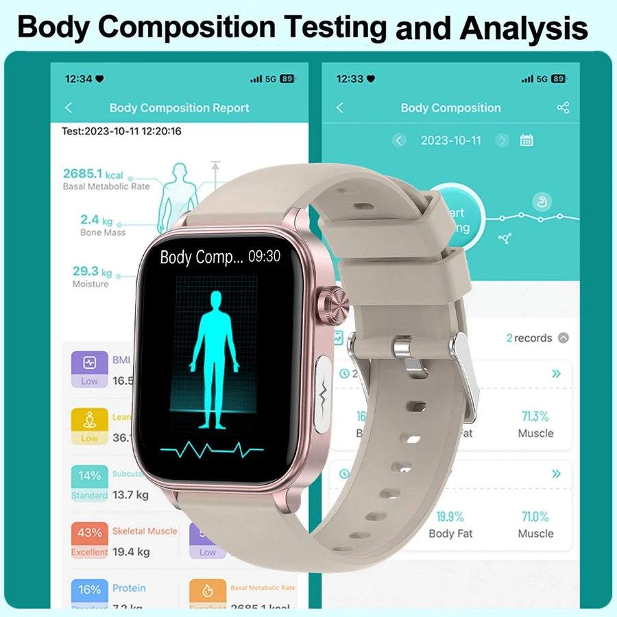 Smartwatch Médico com IA 2024 – Diagnóstico de Saúde com Monitoramento de Lípides, Ácido Úrico, Glicose, ECG+PPG, Chamadas por Bluetooth e Assistente de Voz.