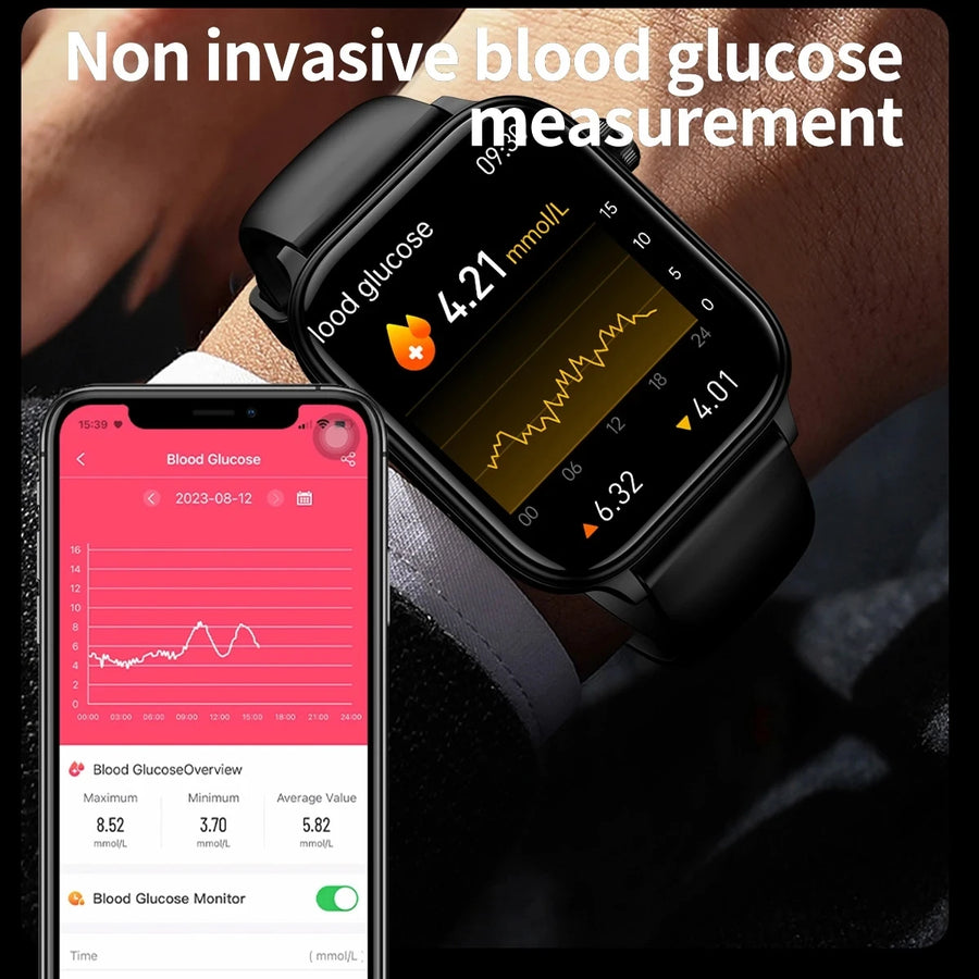 Smartwatch Médico com IA 2024 – Diagnóstico de Saúde com Monitoramento de Lípides, Ácido Úrico, Glicose, ECG+PPG, Chamadas por Bluetooth e Assistente de Voz.