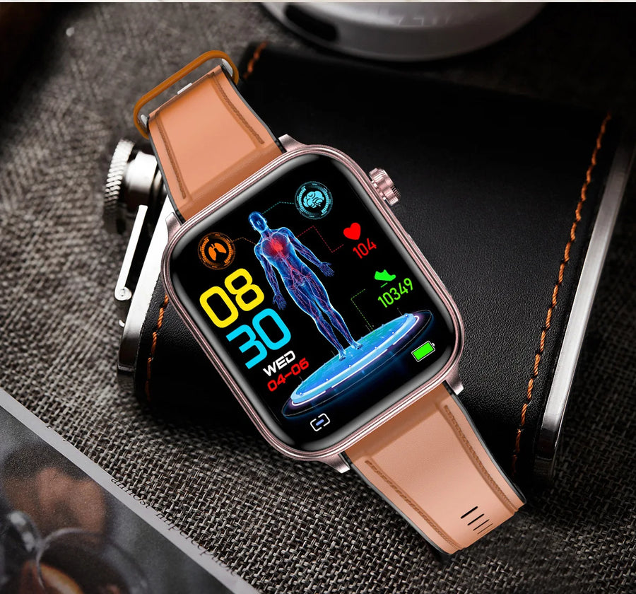 Smartwatch Médico com IA 2024 – Diagnóstico de Saúde com Monitoramento de Lípides, Ácido Úrico, Glicose, ECG+PPG, Chamadas por Bluetooth e Assistente de Voz.