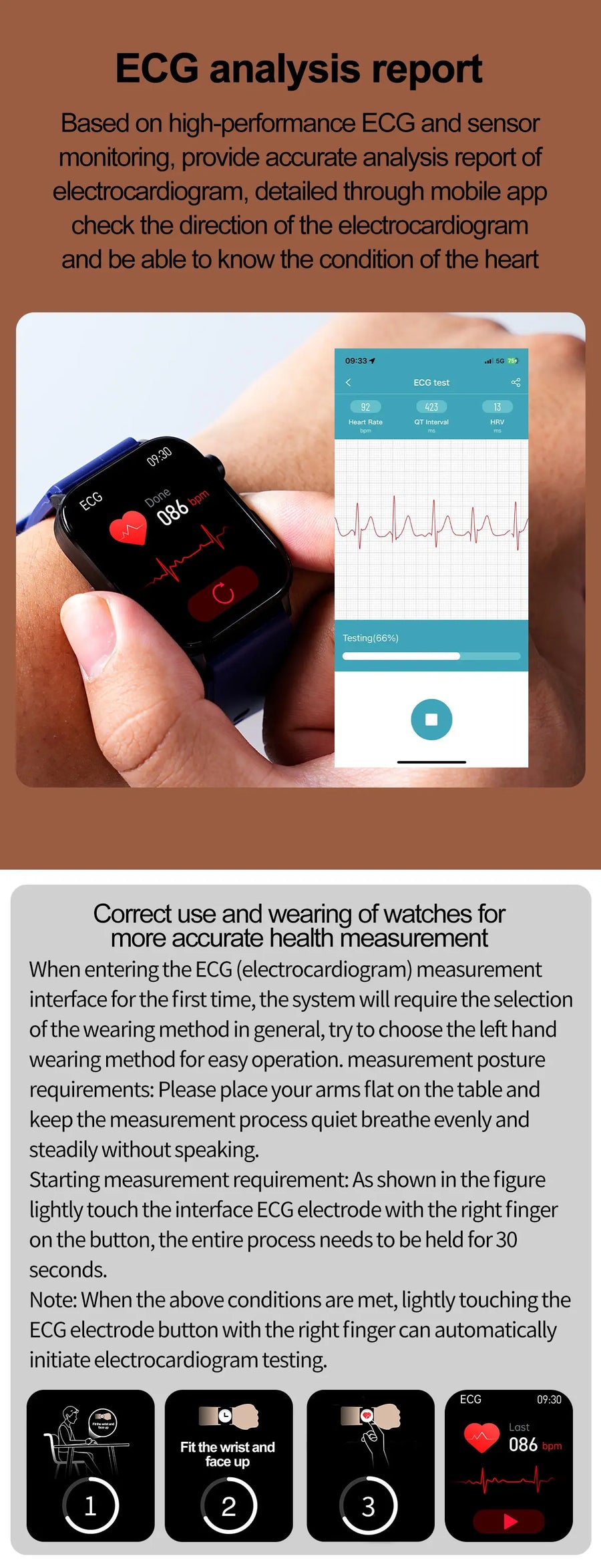 Smartwatch Médico com IA 2024 – Diagnóstico de Saúde com Monitoramento de Lípides, Ácido Úrico, Glicose, ECG+PPG, Chamadas por Bluetooth e Assistente de Voz.