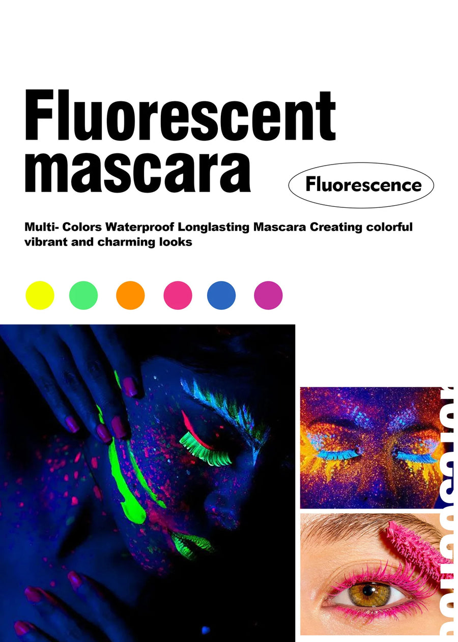 Máscara de Cílios Fluorescente colorida. Duradoura, à Prova d'Água.