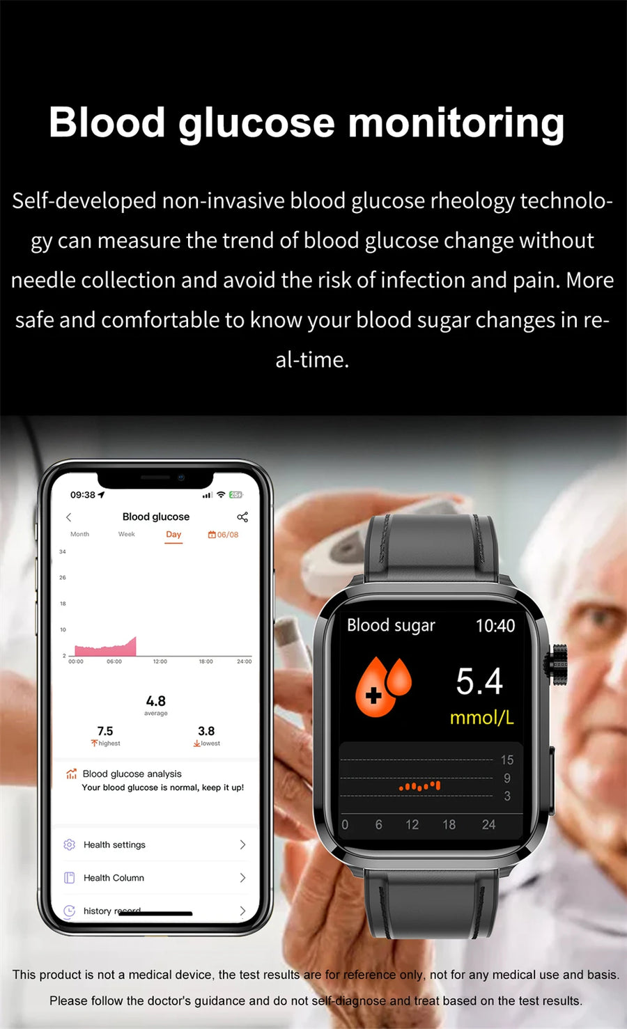 Smartwatch Médico com IA 2024 – Diagnóstico de Saúde com Monitoramento de Lípides, Ácido Úrico, Glicose, ECG+PPG, Chamadas por Bluetooth e Assistente de Voz.