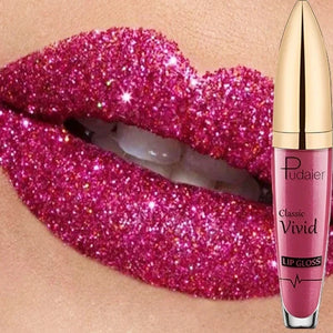 Brilho labial brilhante à prova d'água, glitter de longa duração altamente pigmentado, batom líquido.