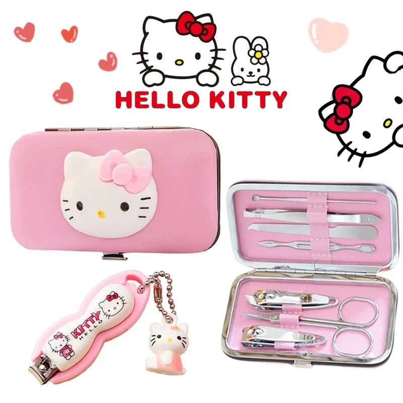 Conjunto de 7 tesouras de unha Hello Kitty, tesouras de unha de aço inoxidável, ferramentas profissionais.