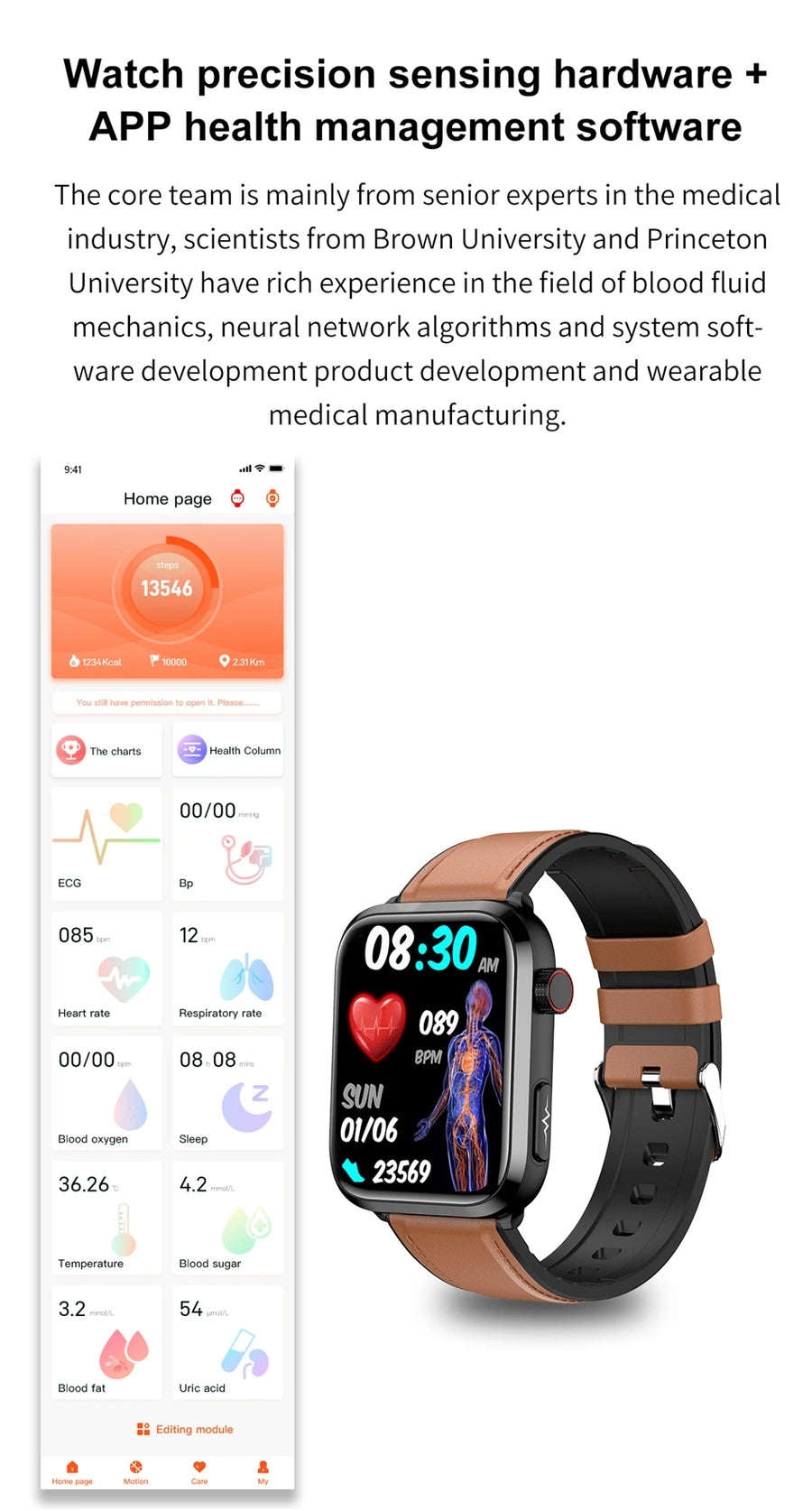 Smartwatch Médico com IA 2024 – Diagnóstico de Saúde com Monitoramento de Lípides, Ácido Úrico, Glicose, ECG+PPG, Chamadas por Bluetooth e Assistente de Voz.