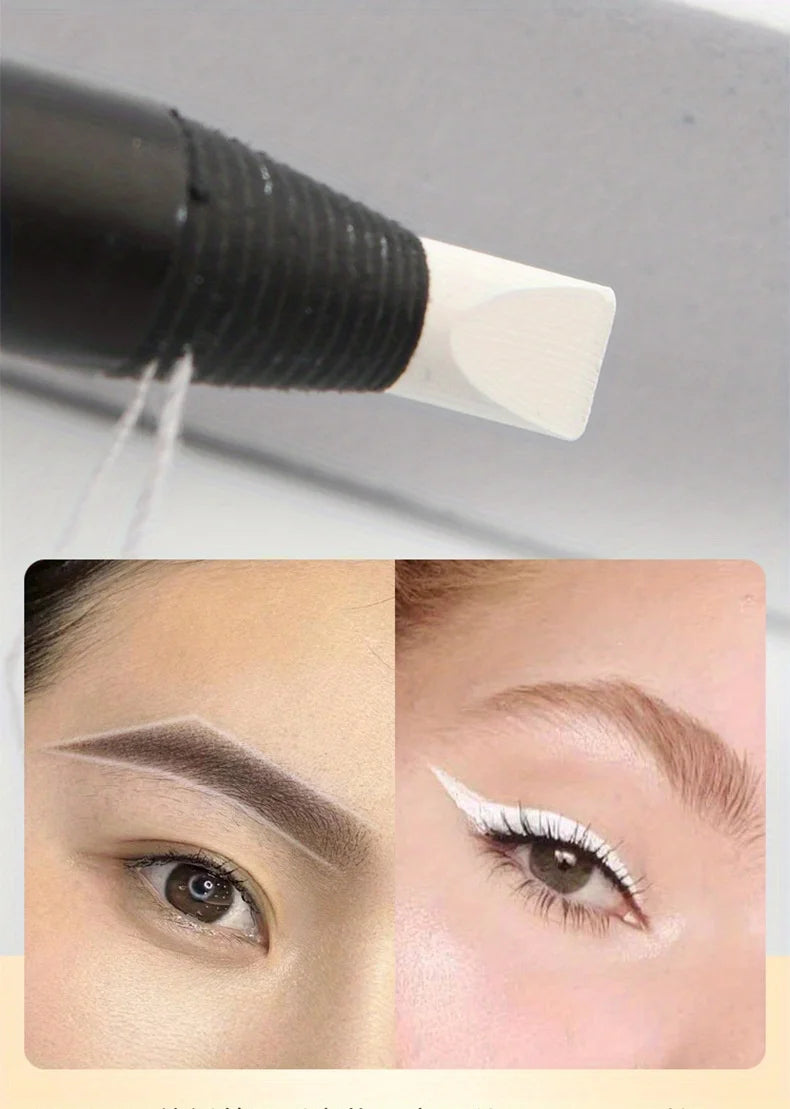 Lápis de microblading de linha branca para maquiadores, posicionamento de sobrancelhas, cabeça de pincel, estêncil, à prova d'água