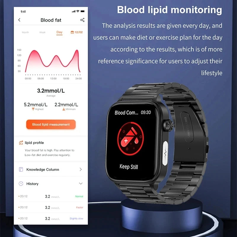 Smartwatch Médico com IA 2024 – Diagnóstico de Saúde com Monitoramento de Lípides, Ácido Úrico, Glicose, ECG+PPG, Chamadas por Bluetooth e Assistente de Voz.