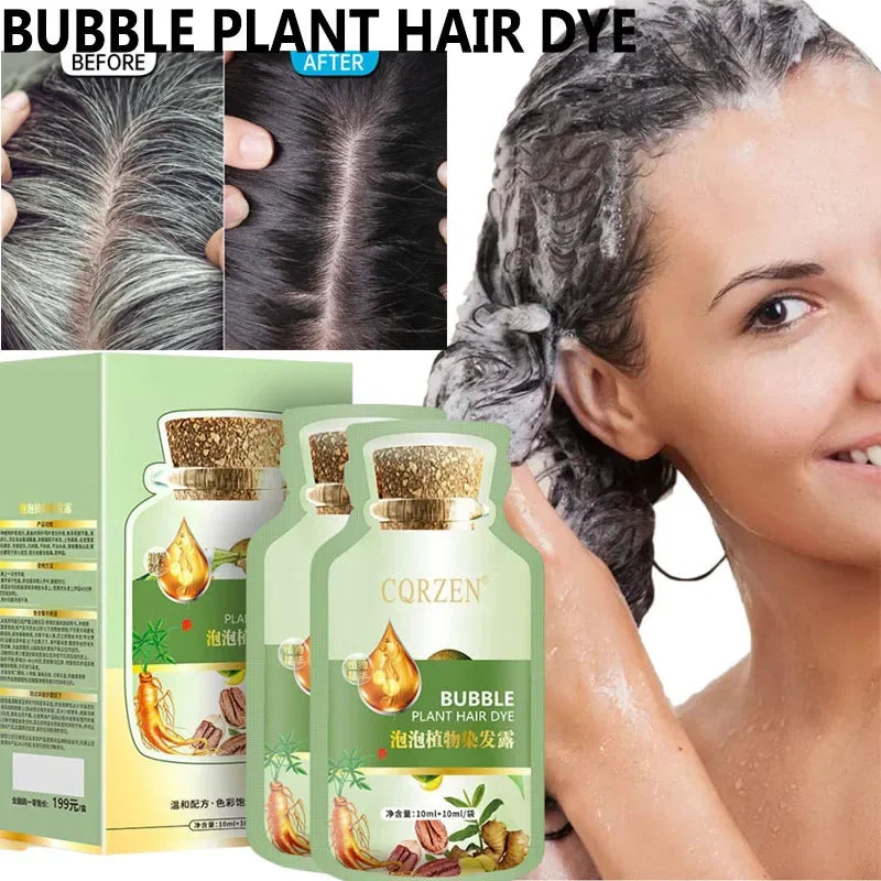 Shampoo de tintura natural de ervas naturais, 5 minutos, muda a cor do cabelo, reparação não irritante, cobre os cinza e branco, cuidados com os cabelos para homens e mulheres