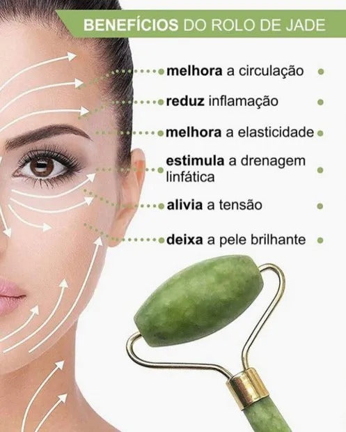 Rolinho de Jade Pedra Natural - Massageador Facial - Anti rugas.